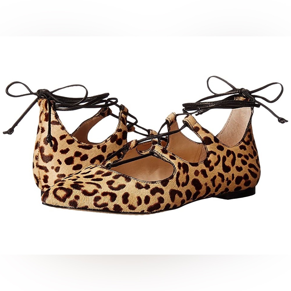 Vince Camuto Leopard Calf Hair Lace Up Ghillie Flats